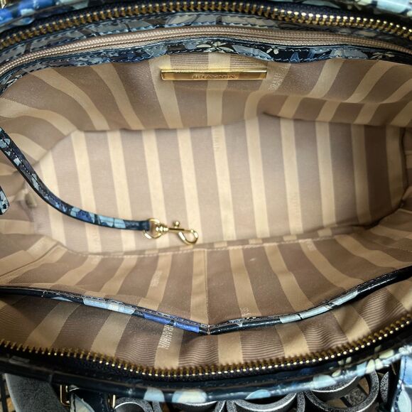 Brahmin Leather Croc Mini Asher Melbourne Blue Floral Bag & Ady Wallet EUC - Picture 3 of 12